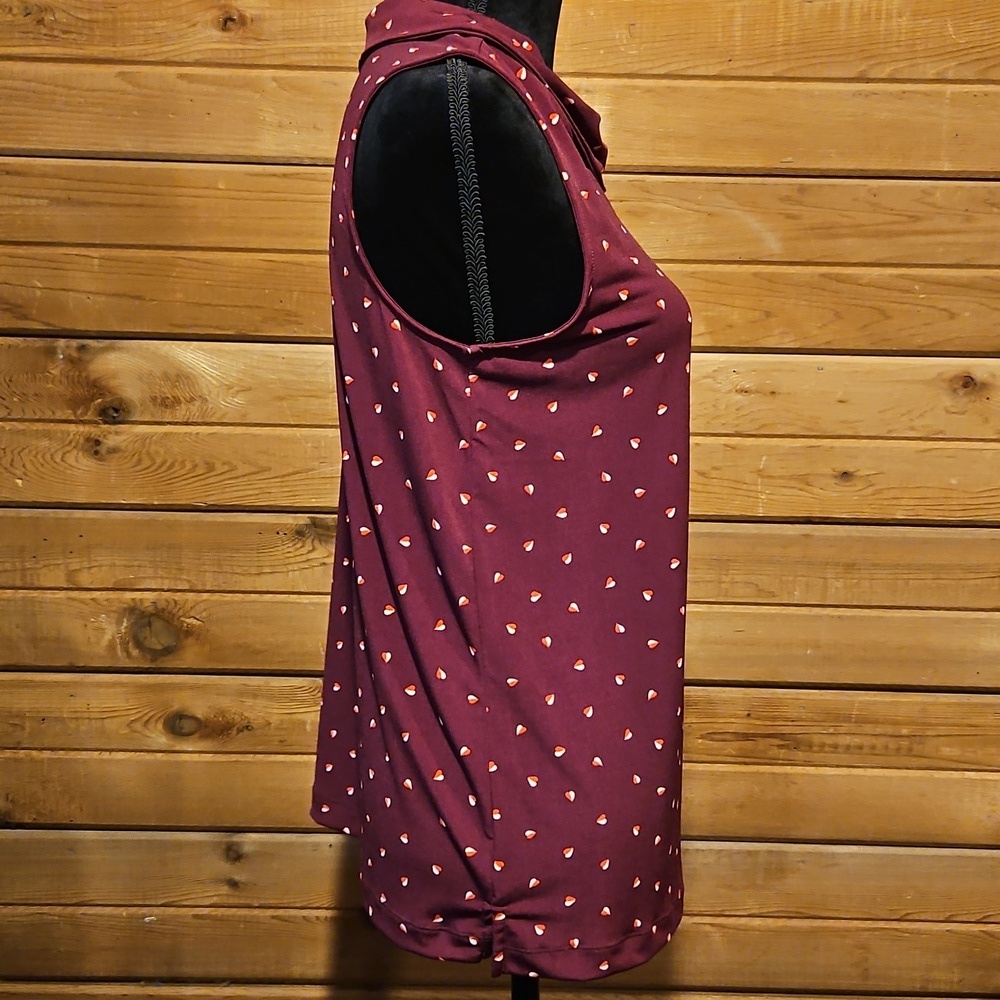 Banana Republic Maroon Heart Print Cowlneck Sleeveless Blouse Medium - Picture 4 of 9